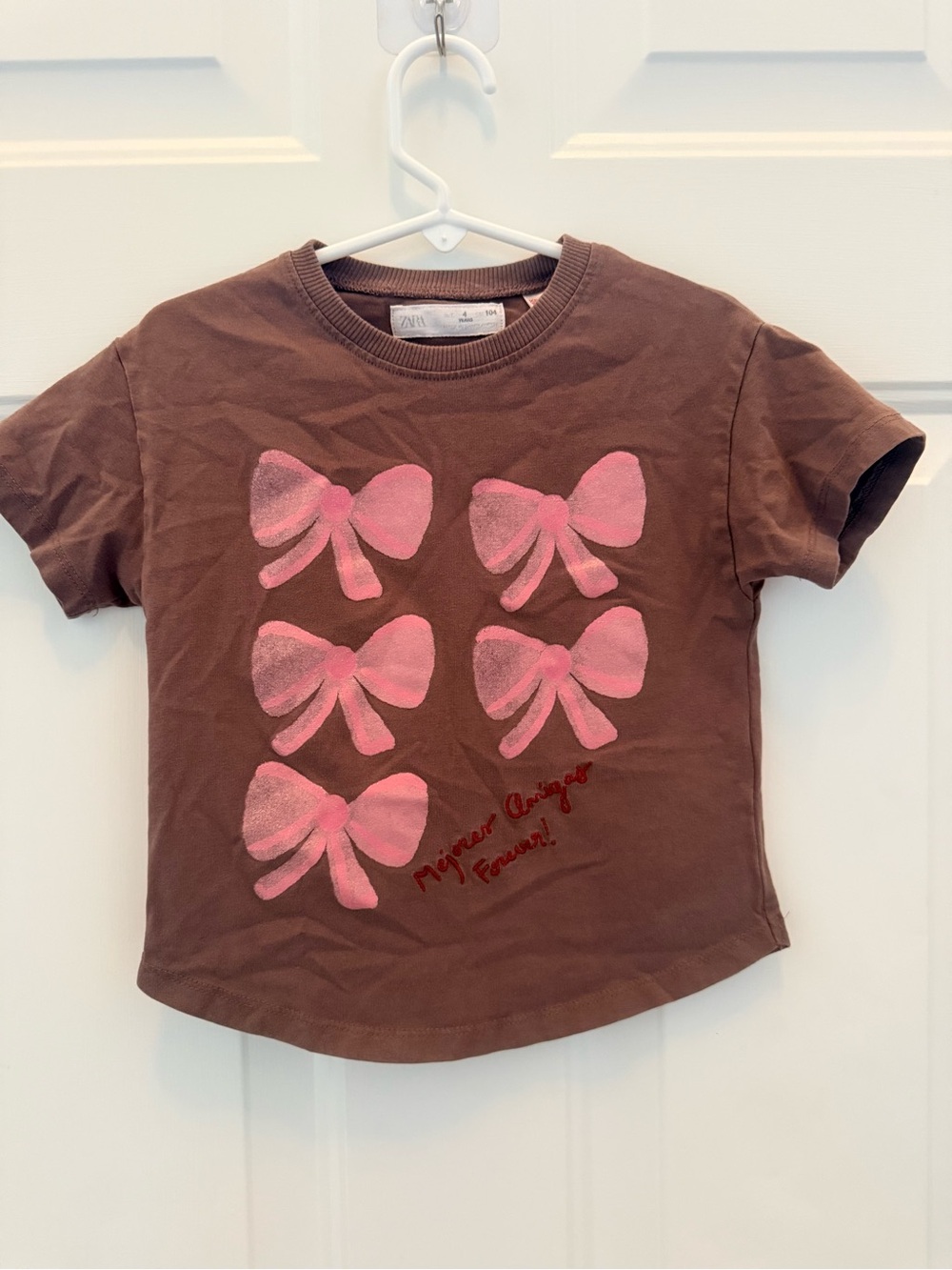 Zara Kids Brown Tee with Pink Bow Motif